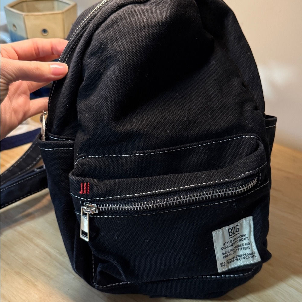 BDG Black Canvas Backpack with Red Stitching